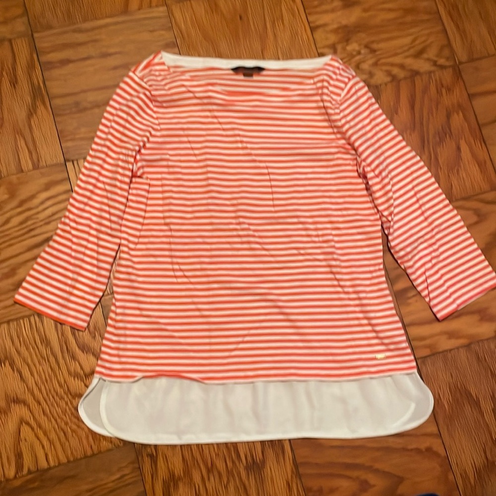 Women’s Tommy Hilfiger 3/4 length sleeve layered look top Coral & white